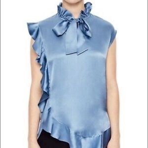 Sandro Selfie Silk Satin Ruffle - light blue